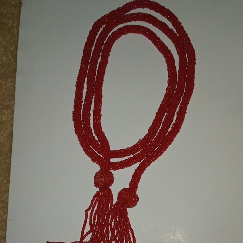 Vintage Coral Hand Beaded Rope Necklace. 54" Long. SB.37